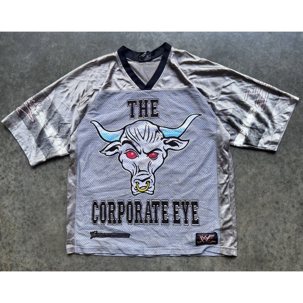 VTG 1999 The Rock WWF "Brahma Bull" Football Jersey XL "The Corporate Eye" Rare